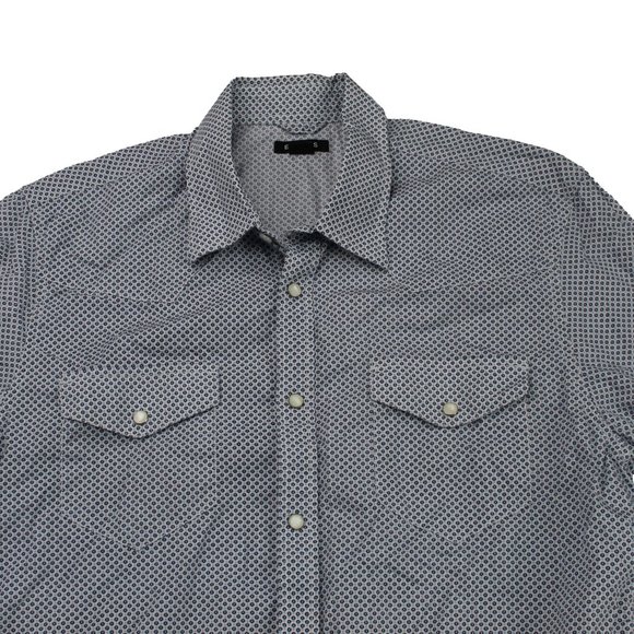 Express Mens Blue Floral Pearl Snap Long Sleeve Button-Down Shirt 16-16.5 L - Picture 2 of 9